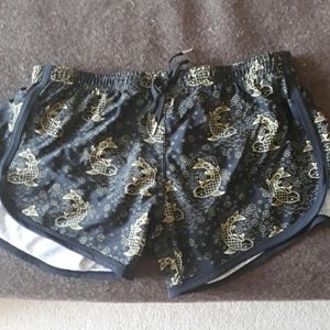 Mens Swim trunks Gold Koi Fish on black M